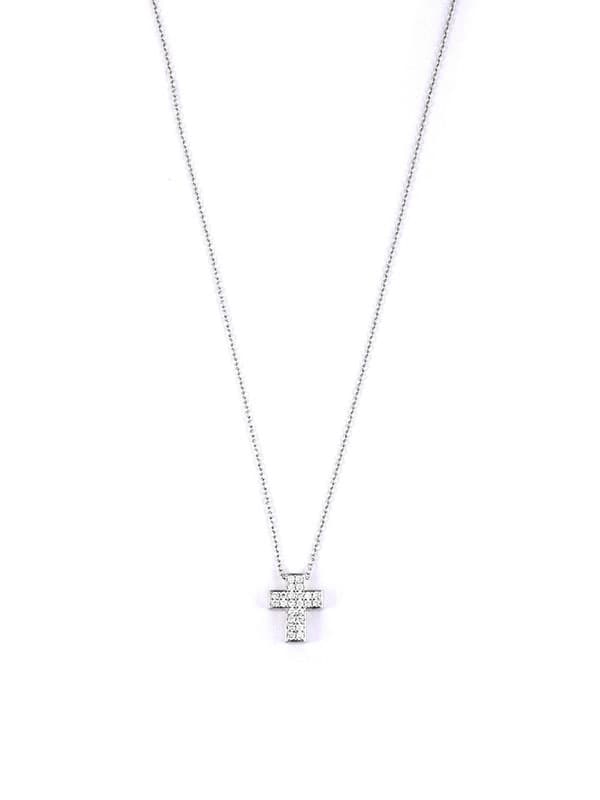 GIROCOLLO IN ORO BIANCO 18KT CON CROCE E DIAMANTI