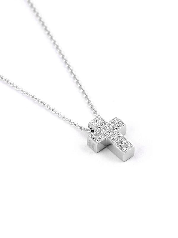 GIROCOLLO IN ORO BIANCO 18KT CON CROCE E DIAMANTI
