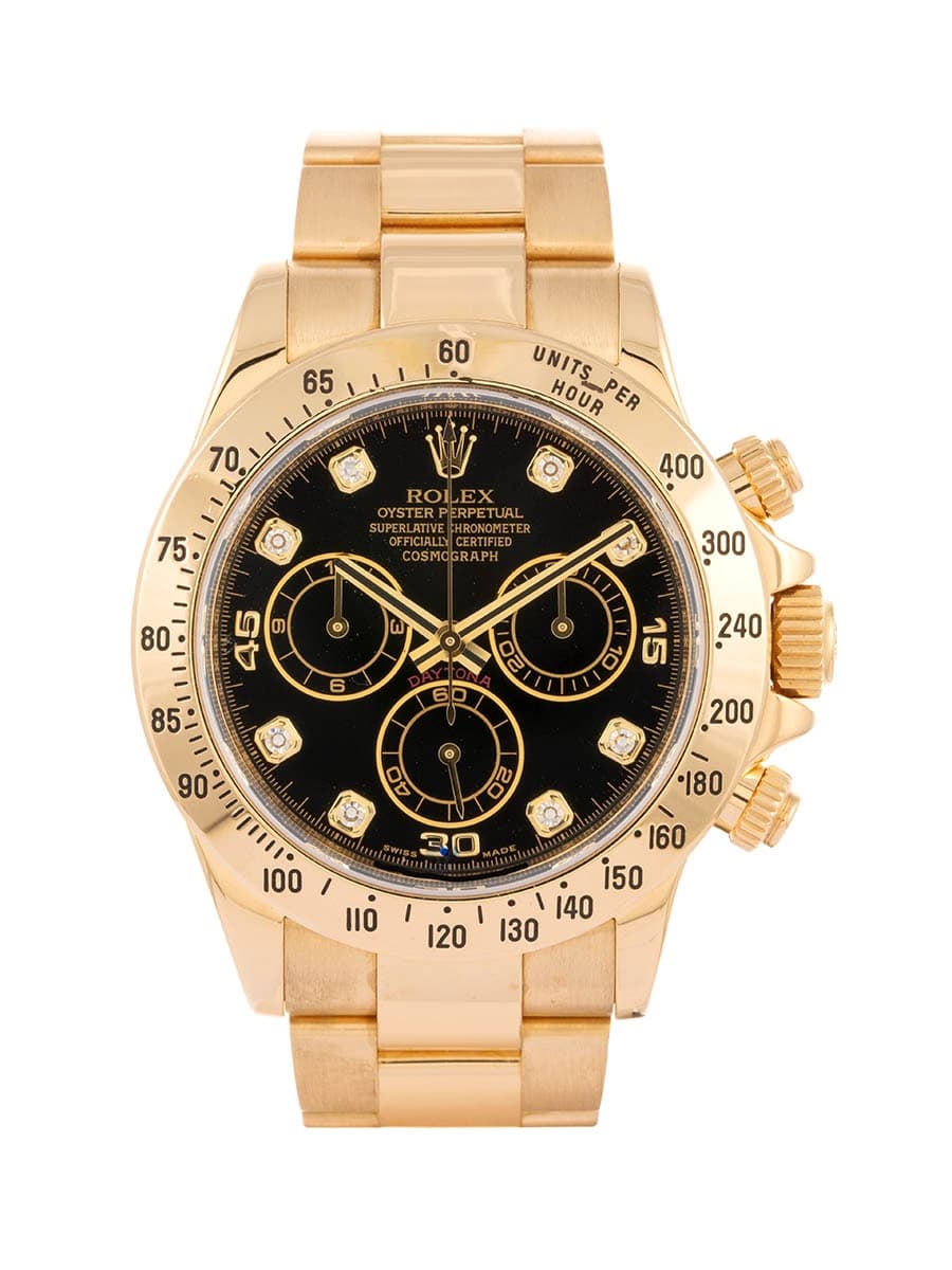 ROLEX DAYTONA BLACK DIAL 40MM IN ORO GIALLO 18KT CON DIAMANTI REF. 116528