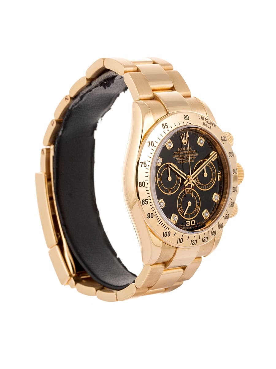 ROLEX DAYTONA BLACK DIAL 40MM IN ORO GIALLO 18KT CON DIAMANTI REF. 116528