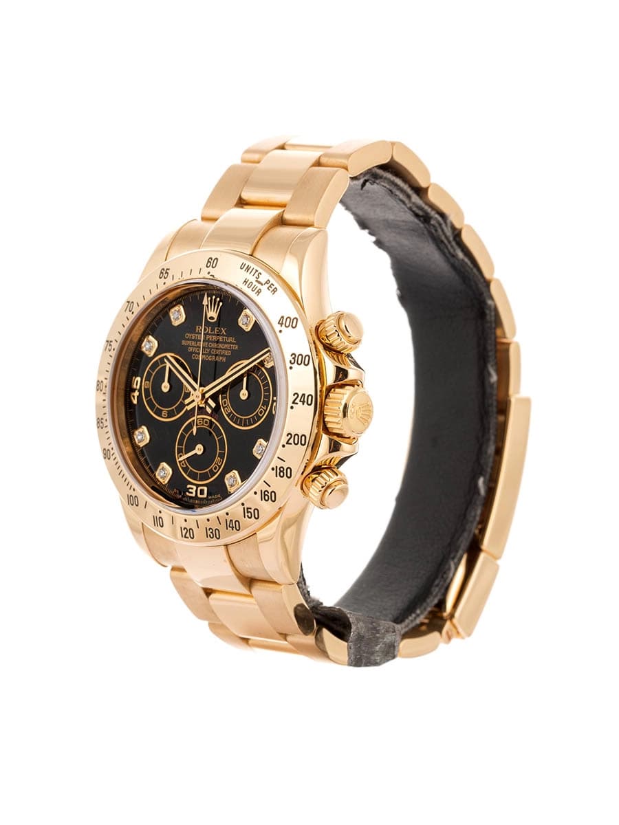 ROLEX DAYTONA BLACK DIAL 40MM IN ORO GIALLO 18KT CON DIAMANTI REF. 116528