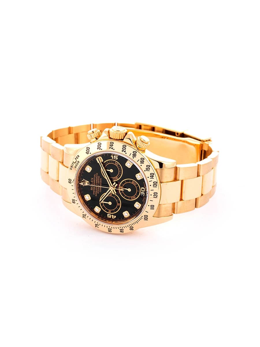 ROLEX DAYTONA BLACK DIAL 40MM IN ORO GIALLO 18KT CON DIAMANTI REF. 116528