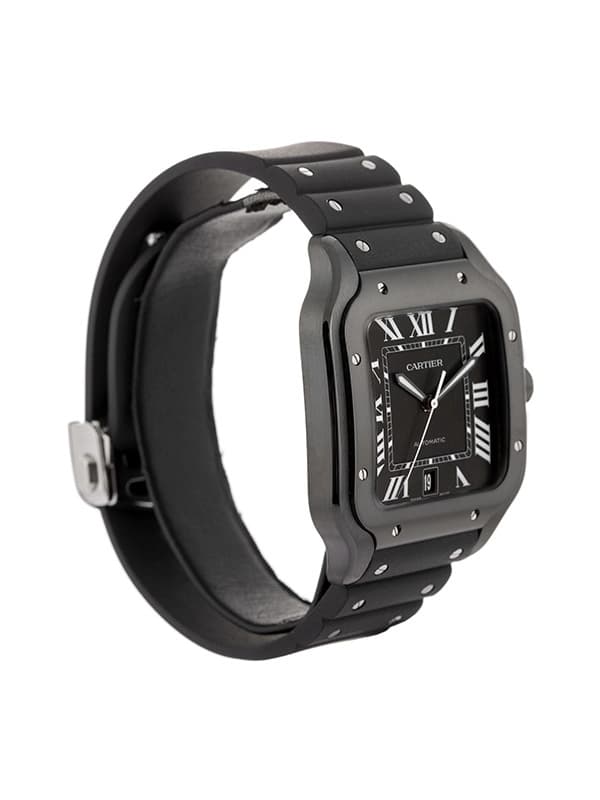 CARTIER SANTOS DE CARTIER MODELLO GRANDE NERO IN ACCIAIO E CAUCCIU' REF. WSSA0039