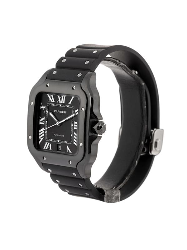 CARTIER SANTOS DE CARTIER MODELLO GRANDE NERO IN ACCIAIO E CAUCCIU' REF. WSSA0039