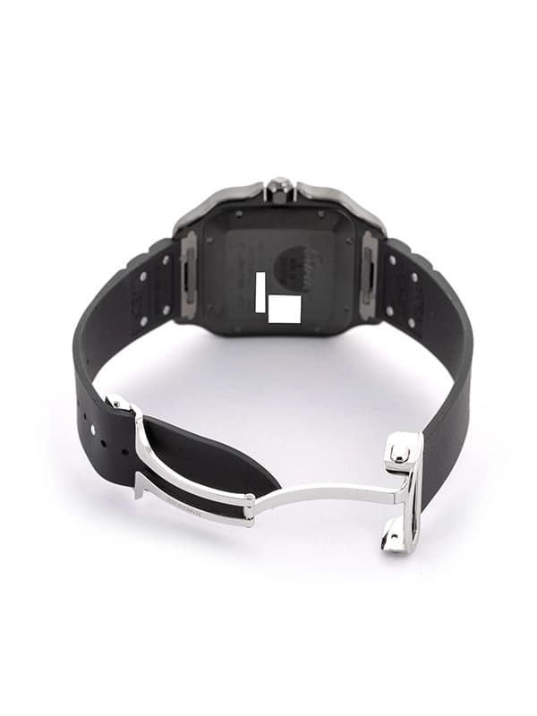 CARTIER SANTOS DE CARTIER MODELLO GRANDE NERO IN ACCIAIO E CAUCCIU' REF. WSSA0039
