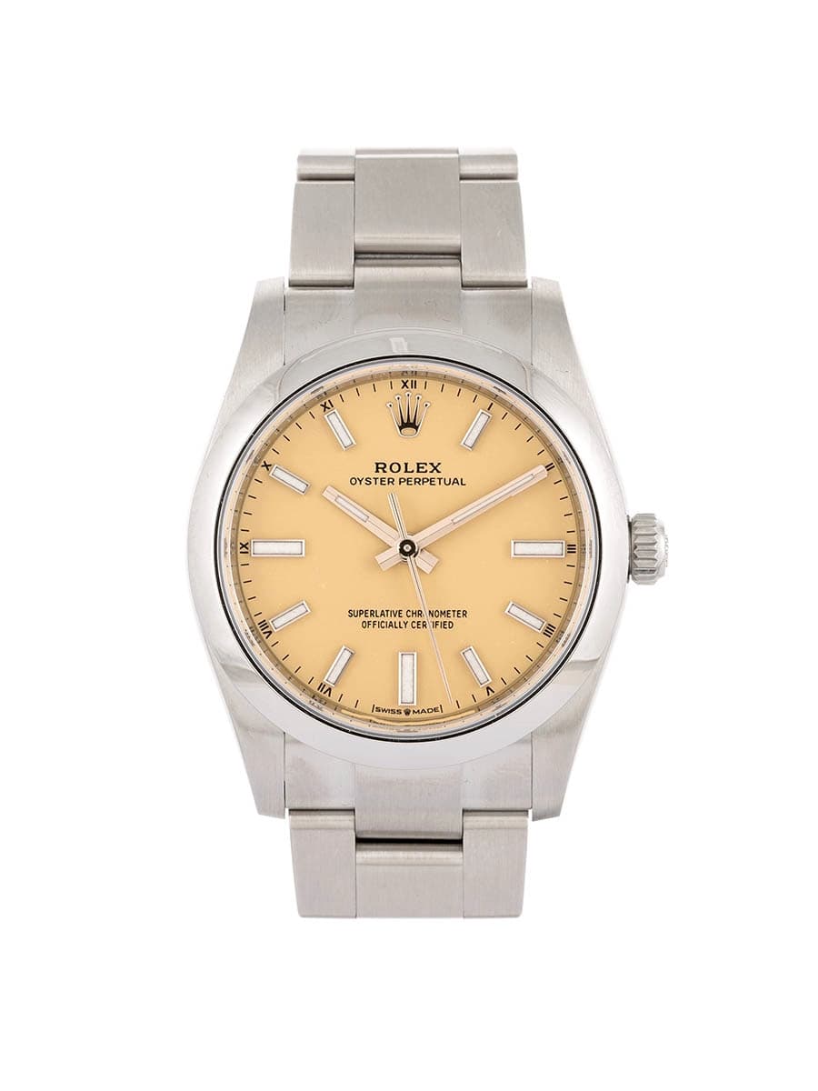 ROLEX OYSTER PERPETUAL BEIGE DIAL 34MM IN ACCIAIO REF. 124200