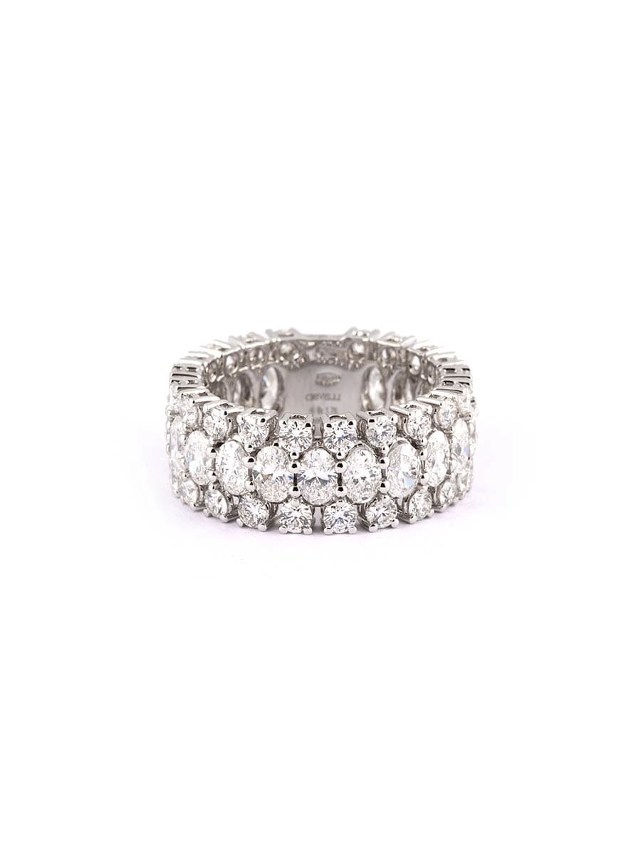 FEDINA IN ORO BIANCO 18KT TRE FILE CON DIAMANTI TAGLIO OVALE E TAGLIO BRILLANTE