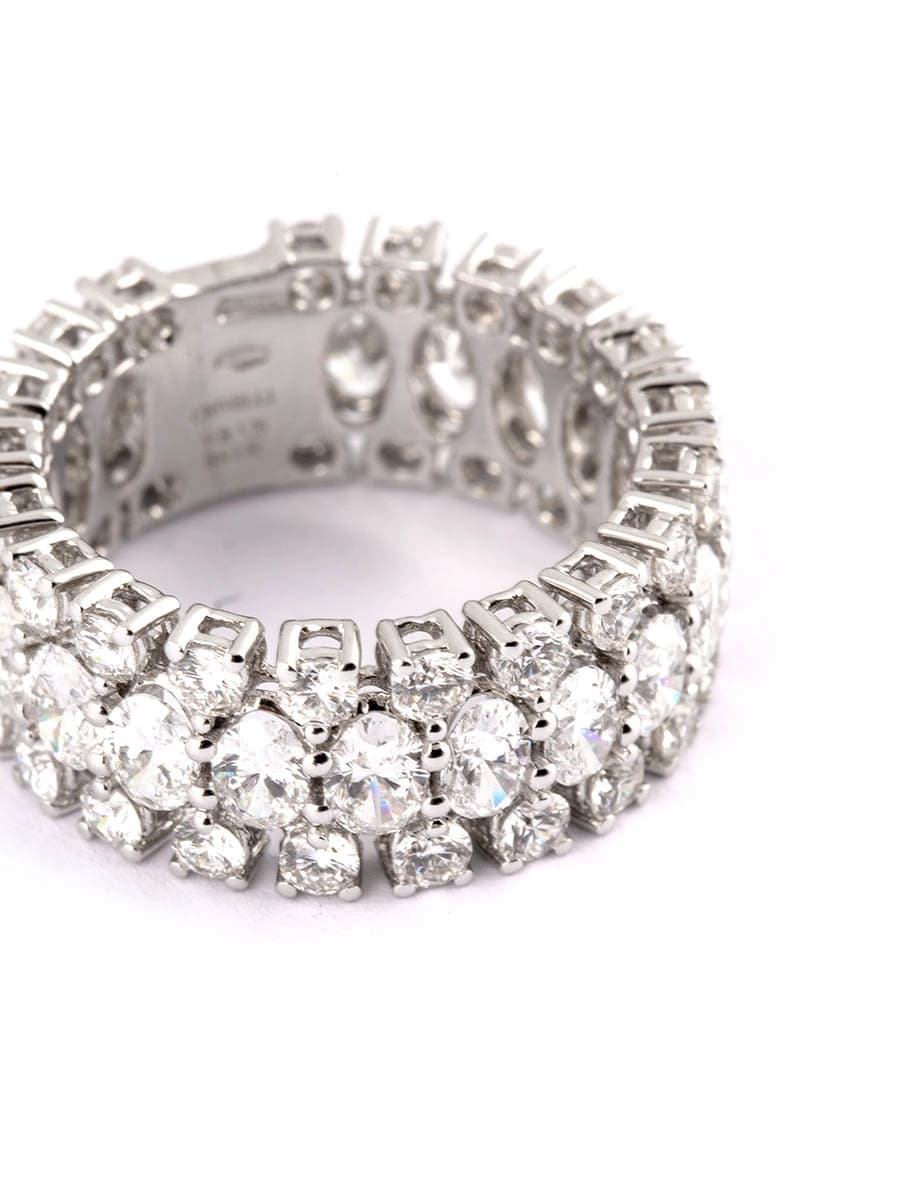 FEDINA IN ORO BIANCO 18KT TRE FILE CON DIAMANTI TAGLIO OVALE E TAGLIO BRILLANTE