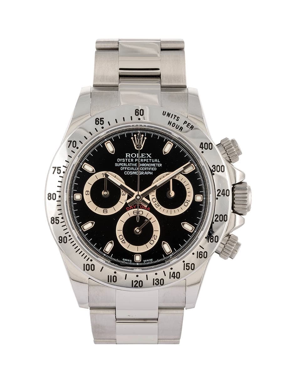 ROLEX DAYTONA 40MM IN ACCIAIO BLACK DIAL CHROMALIGHT BLUE REF. 116520