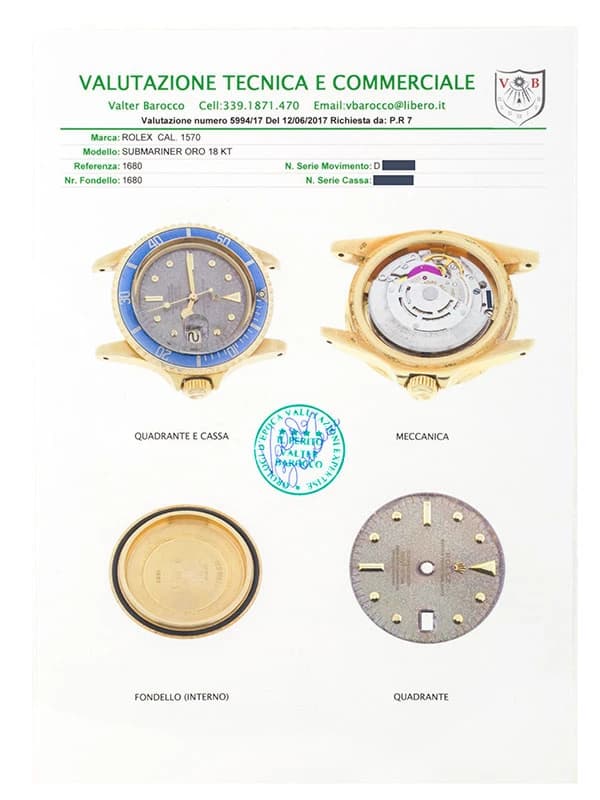 ROLEX SUBMARINER DATE TROPICAL DIAL 40MM IN ORO GIALLO 18KT REF. 1680