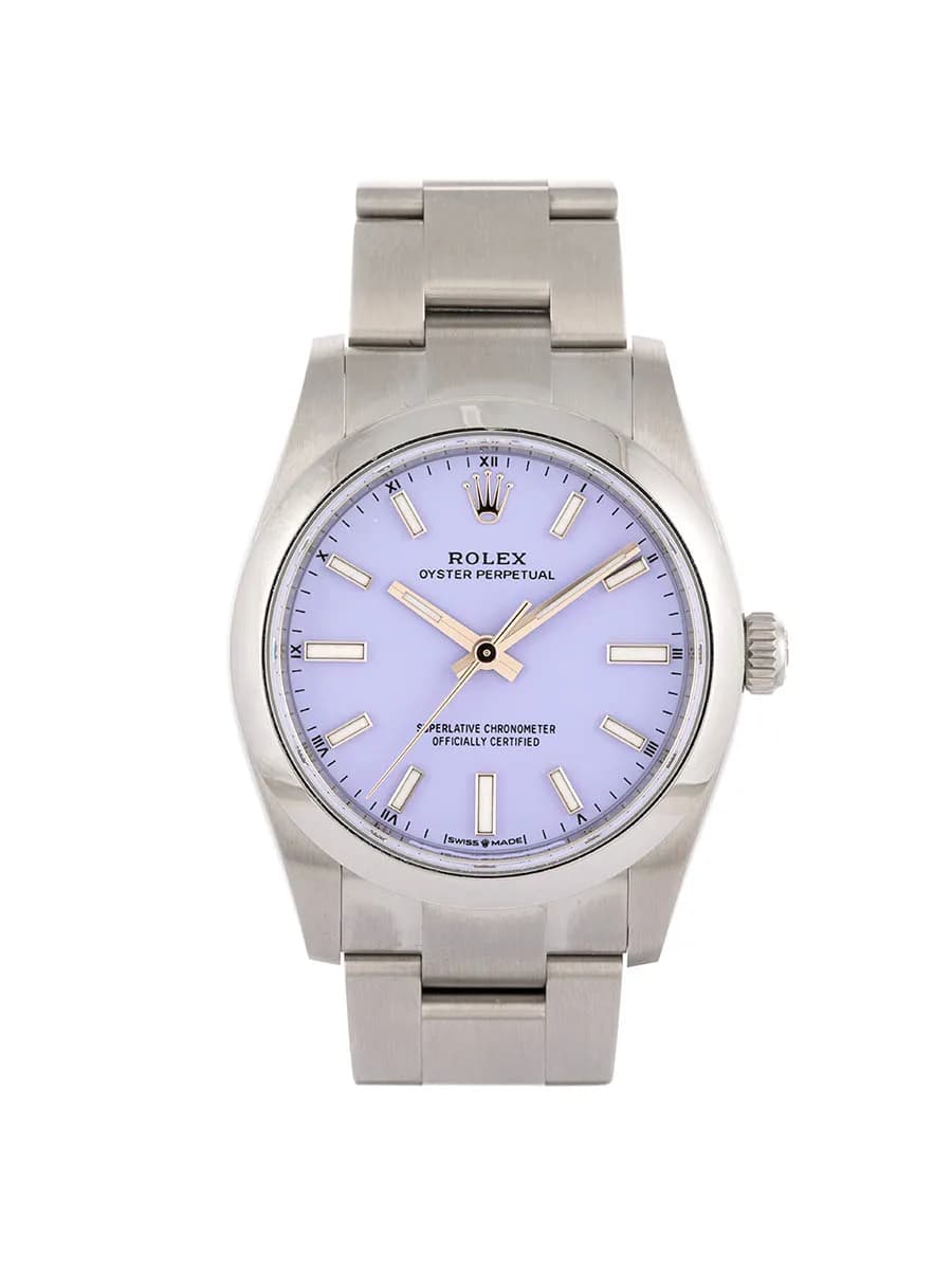 ROLEX OYSTER PERPETUAL LAVENDER DIAL 34MM IN ACCIAIO REF. 124200