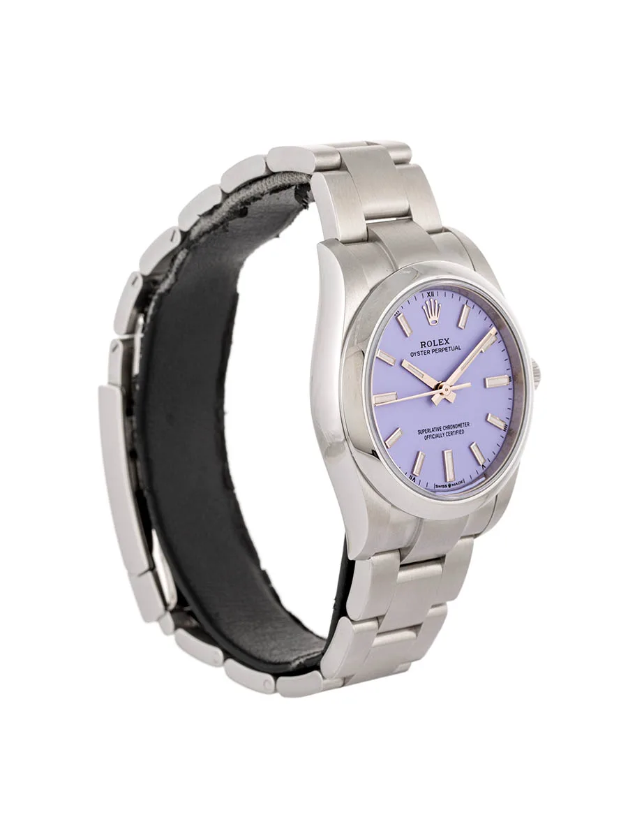 ROLEX OYSTER PERPETUAL LAVENDER DIAL 34MM IN ACCIAIO REF. 124200