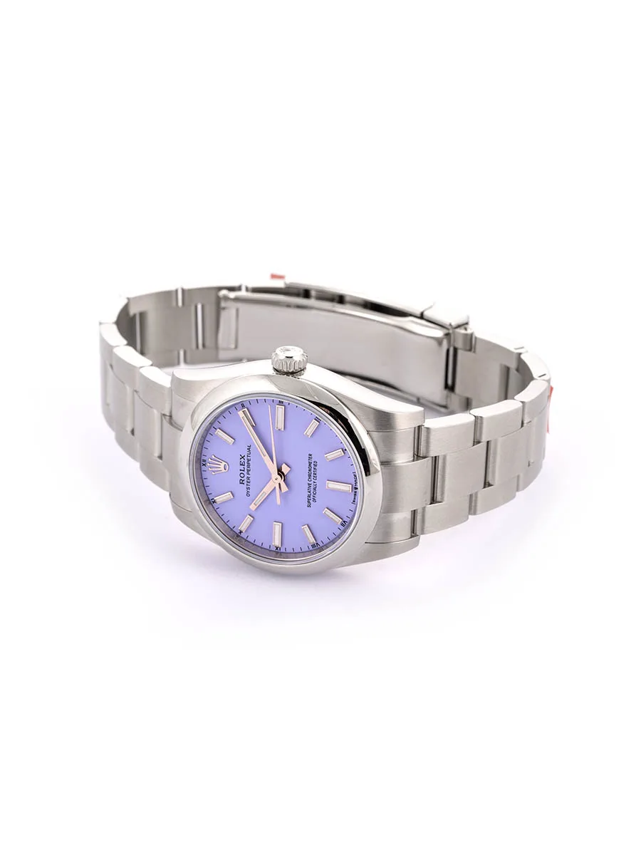 ROLEX OYSTER PERPETUAL LAVENDER DIAL 34MM IN ACCIAIO REF. 124200