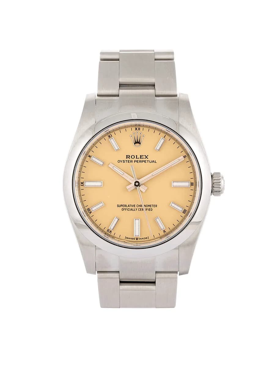 ROLEX OYSTER PERPETUAL BEIGE DIAL 34MM IN ACCIAIO REF. 124200