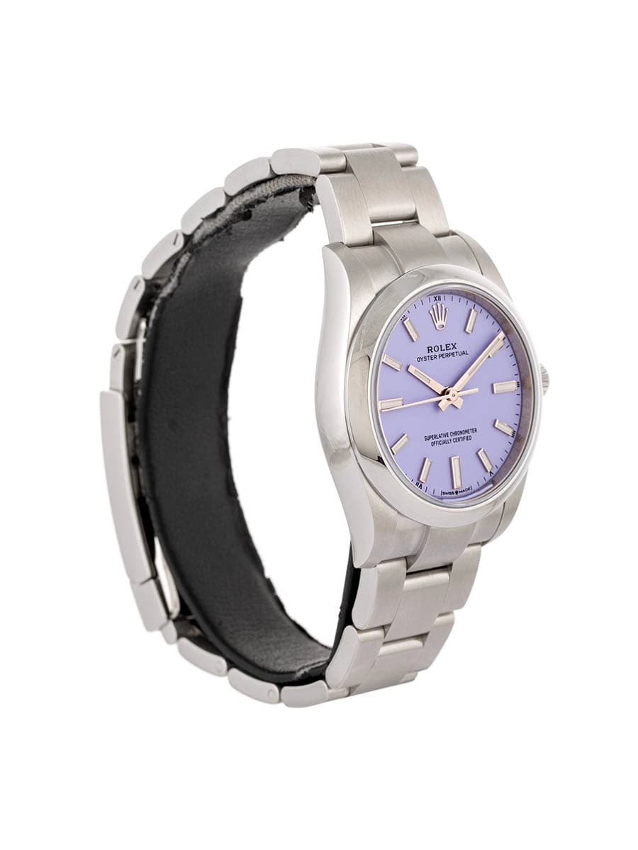 ROLEX OYSTER PERPETUAL LAVENDER DIAL 34MM IN ACCIAIO REF. 124200