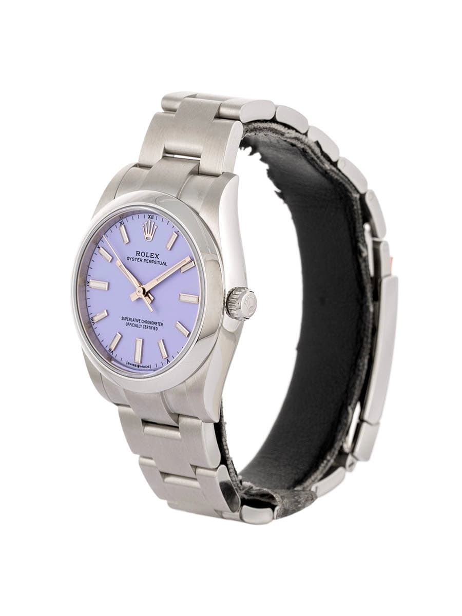 ROLEX OYSTER PERPETUAL LAVENDER DIAL 34MM IN ACCIAIO REF. 124200