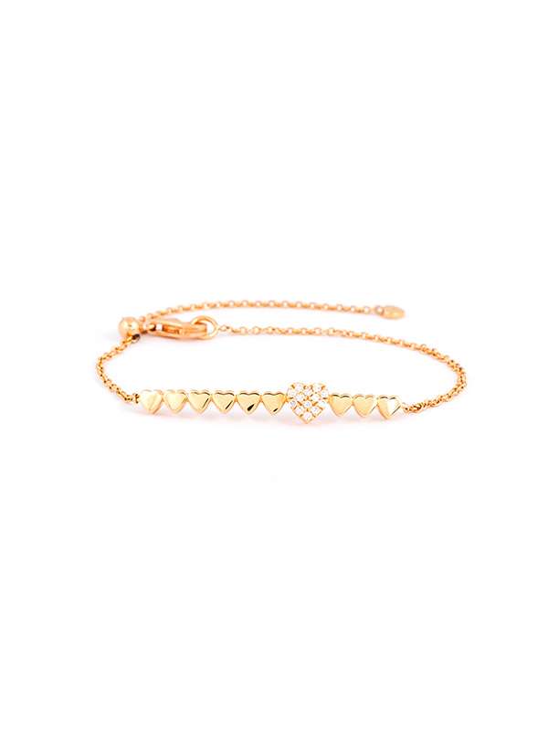 BRACCIALE IN ORO ROSA 18KT CON 10 CUORI E DIAMANTI BIANCHI