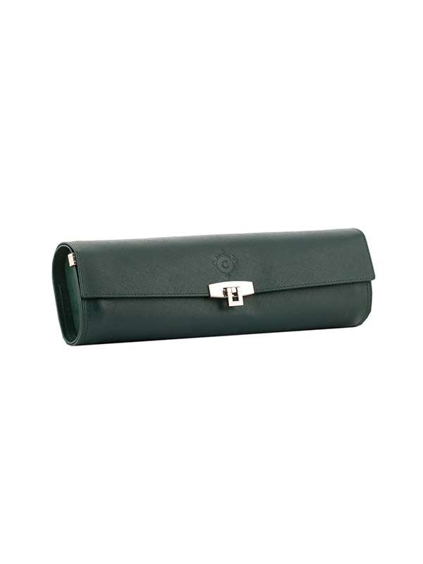 SCATOLA PORTAOROLOGI CARTTIME OVALE GRANDE IN PELLE DI VITELLO VERDE 3650