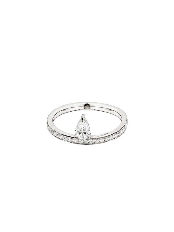 ANELLO IN ORO BIANCO 18KT CON DIAMANTI E DIAMANTE GOCCIA