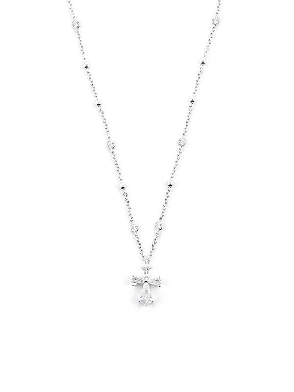 GIROCOLLO IN ORO BIANCO 18KT CON CROCE DI DIAMANTI