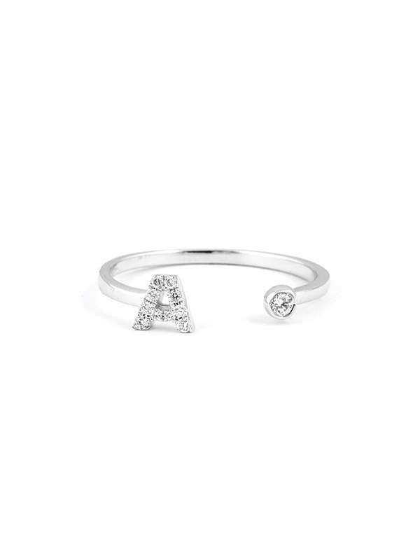 ANELLO IN ORO BIANCO 18KT CON LETTERA A DI DIAMANTI