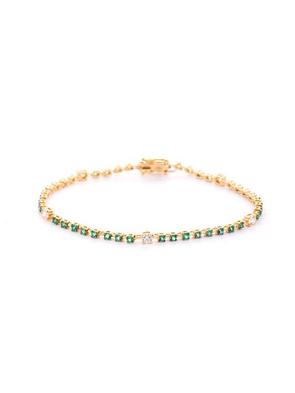 BRACCIALE IN ORO ROSA 18KT CON DIAMANTI BIANCHI E SMERALDI