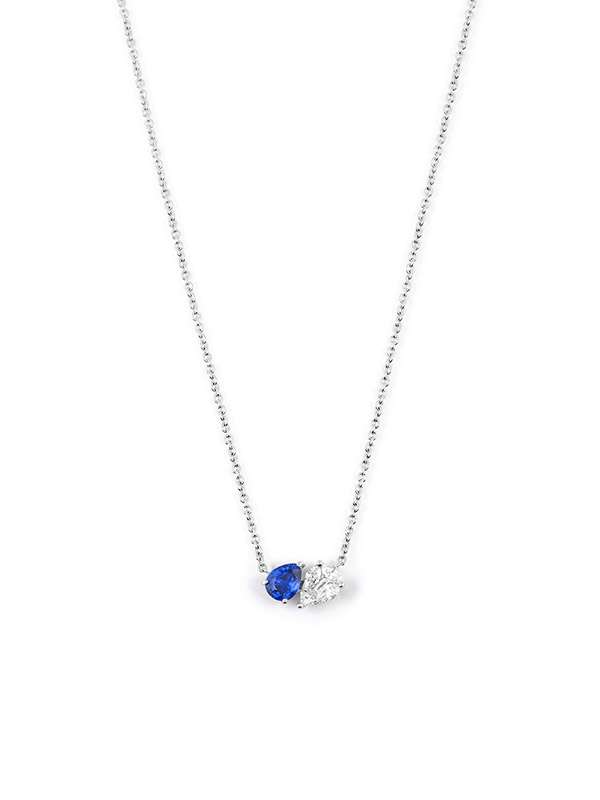 GIROCOLLO IN ORO BIANCO 18KT CON DIAMANTI TAGLIO MULTIPLO E ZAFFIRO BLU TAGLIO GOCCIA
