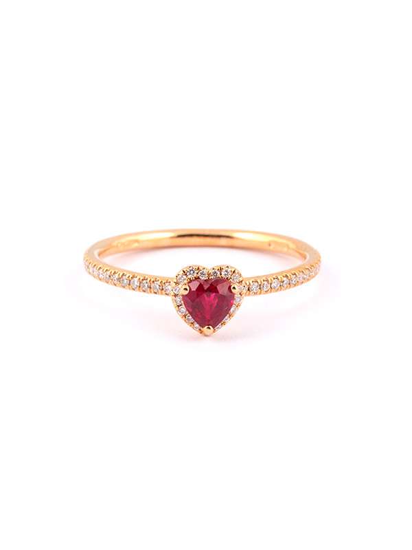 ANELLO IN ORO ROSA 18KT CUORE CON RUBINO E DIAMANTI