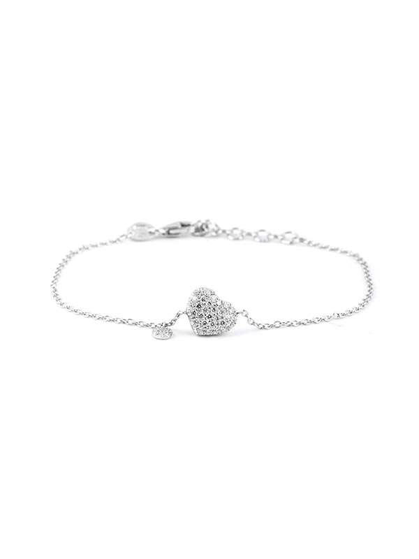 BRACCIALE IN ORO BIANCO 18KT CUORE CON PAVE' DI DIAMANTI