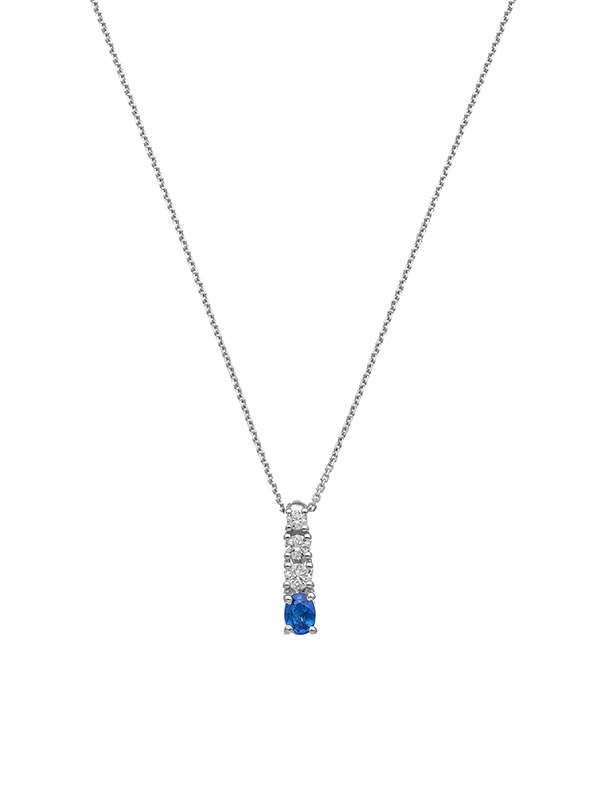 GIROCOLLO IN ORO BIANCO 18KT CON ZAFFIRO BLU TAGLIO OVALE E DIAMANTI