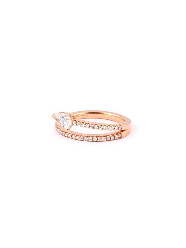 ANELLO IN ORO ROSA 18KT CON DIAMANTE TAGLIO GOCCIA E DIAMANTI