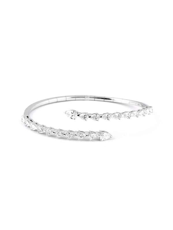 BRACCIALE RIGIDO IN ORO BIANCO 18KT CON DIAMANTI TAGLIO GOCCIA A SCALARE