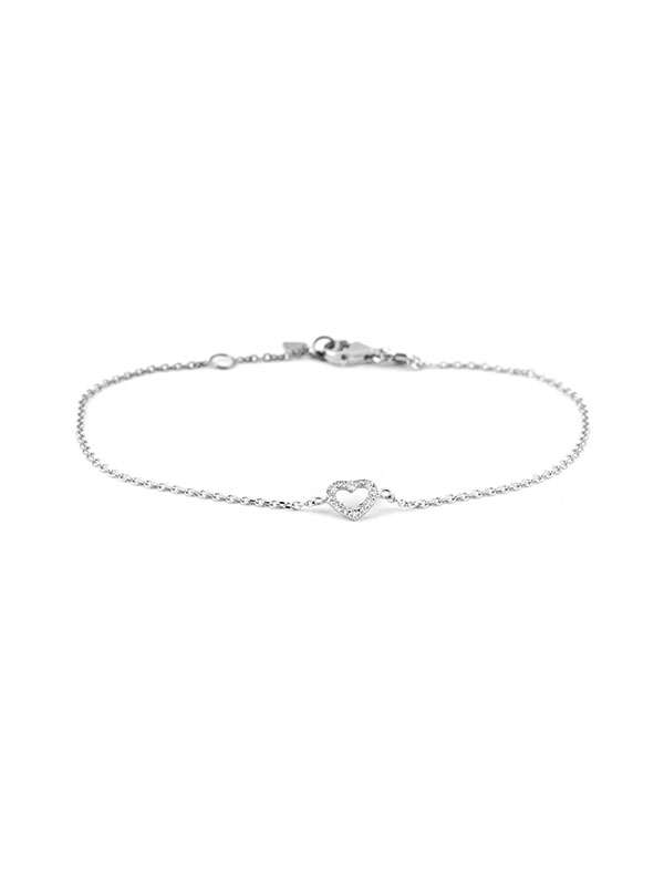 BRACCIALE CON CUORE PICCOLO VUOTO IN ORO BIANCO 18KT E DIAMANTI BIANCHI
