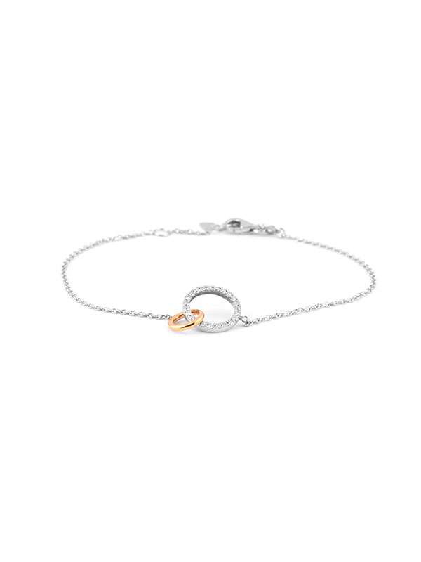 BRACCIALE IN ORO BIANCO 18KT E ORO ROSA 18KT CON DUE ANELLI E DIAMANTI