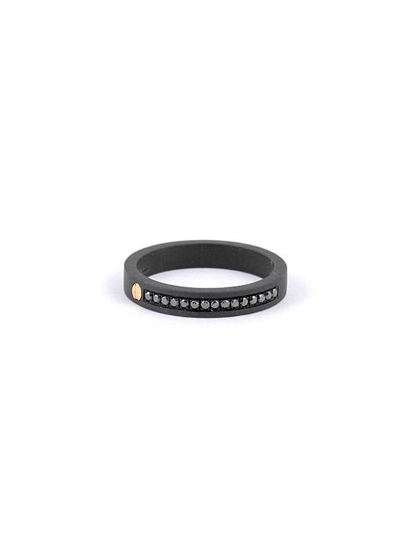 ANELLO IN TITANIO NERO CON INSERTO IN ORO ROSA 18KT E DIAMANTI NERI MIS. 20