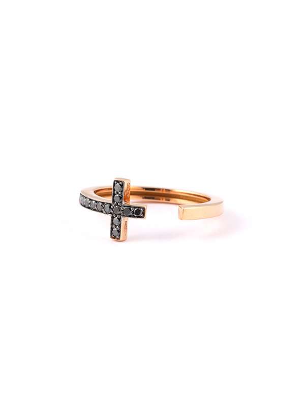 ANELLO IN ORO ROSA 18KT CROCE DI DIAMANTI NERI