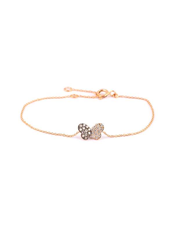 BRACCIALE IN ORO ROSA 18KT FARFALLA CON PAVE' DI DIAMANTI BIANCHI E DIAMANTI BROWN
