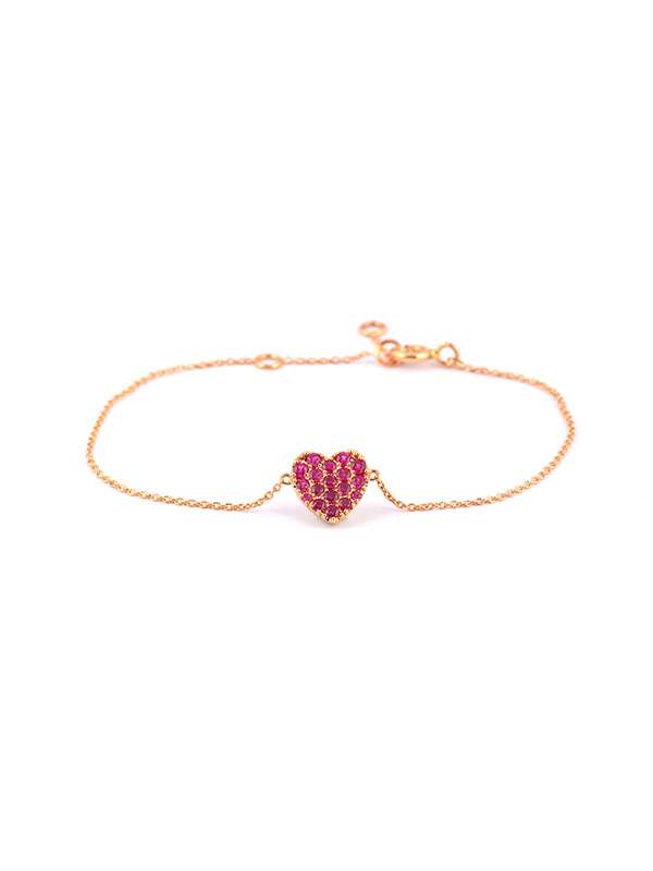 BRACCIALE IN ORO ROSA 18KT CUORE DI RUBINI