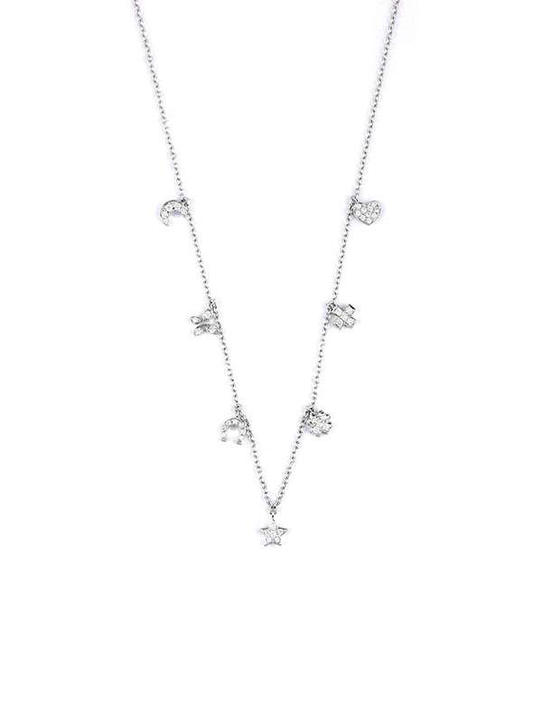 GIROCOLLO IN ORO BIANCO 18KT CON CHARMES E DIAMANTI