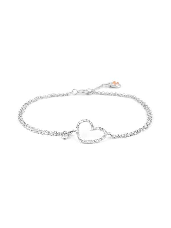 BRACCIALE DOPPIO IN ORO BIANCO 18KT CUORE DI DIAMANTI