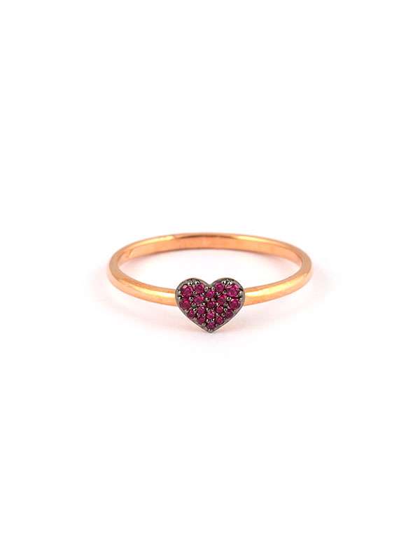 ANELLO IN ORO ROSA 18KT CUORE CON RUBINI
