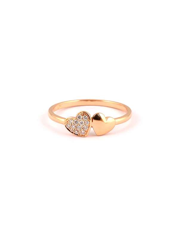 ANELLO IN ORO ROSA 18KT DUE CUORI CON DIAMANTI