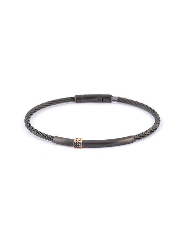 BRACCIALE THREADS BERSANI IN ACCIAIO BRUNITO E ORO ROSA 18KT CON DIAMANTI NERI MOD. 9200RN