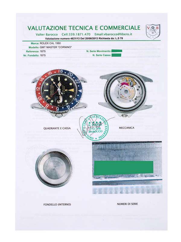 ROLEX GMT-MASTER CORNINO CON PERIZIA 40MM IN ACCIAIO REF. 1675