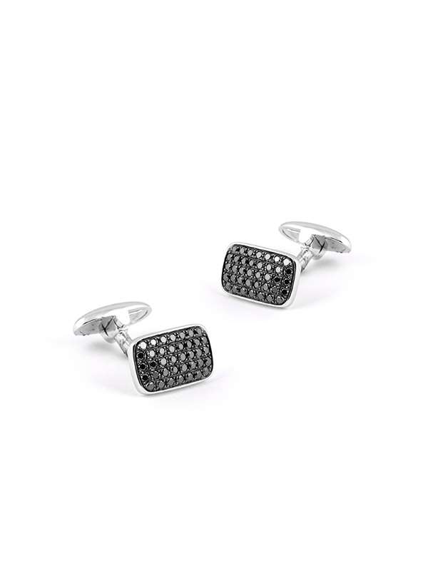GEMELLI RETTANGOLARI IN ORO BIANCO 18KT CON PAVE' DI DIAMANTI NERI