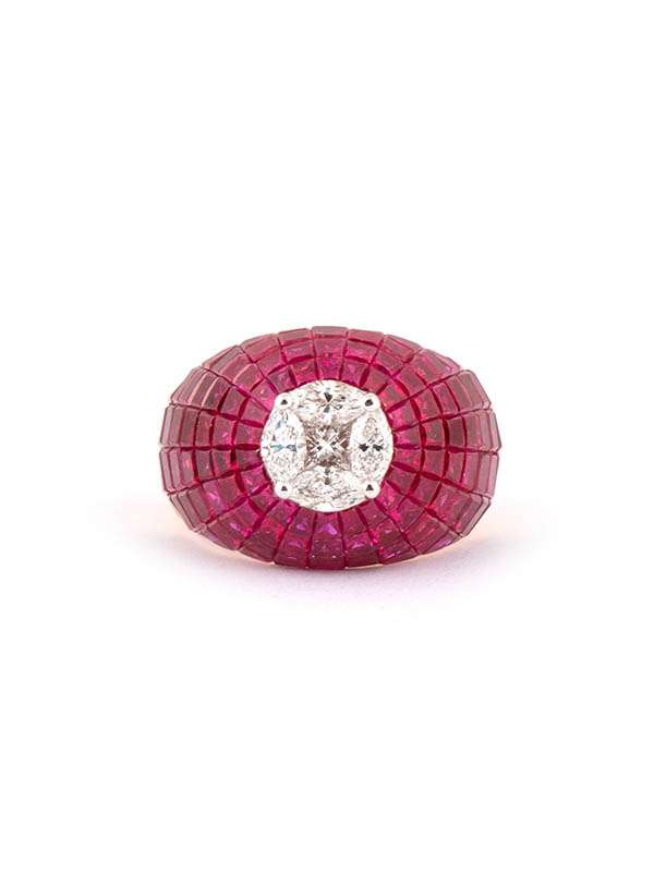 ANELLO IN ORO ROSA 18KT CON DIAMANTI E RUBINI
