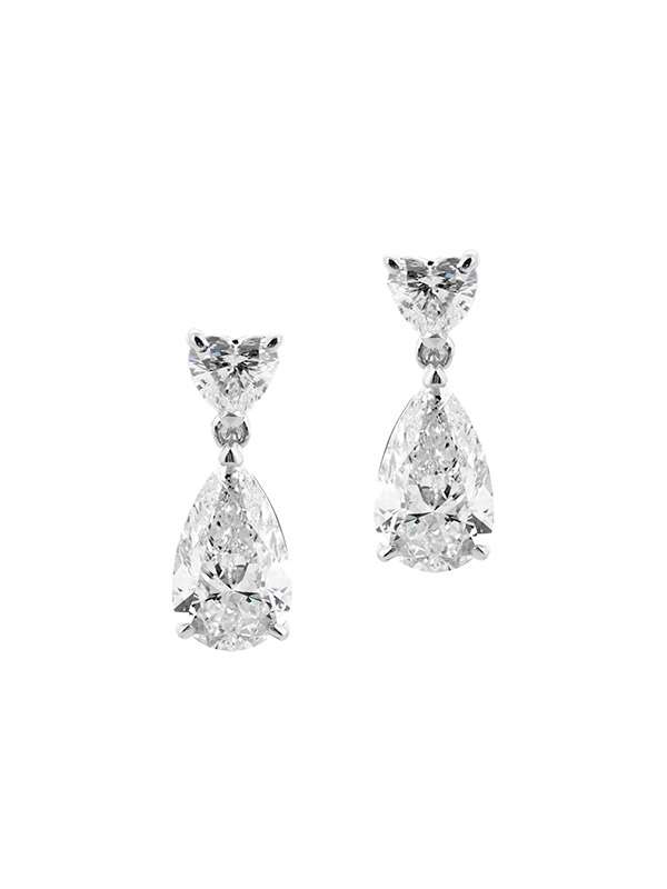 ORECCHINI IN ORO BIANCO 18KT CON DIAMANTI GOCCIA E CUORE