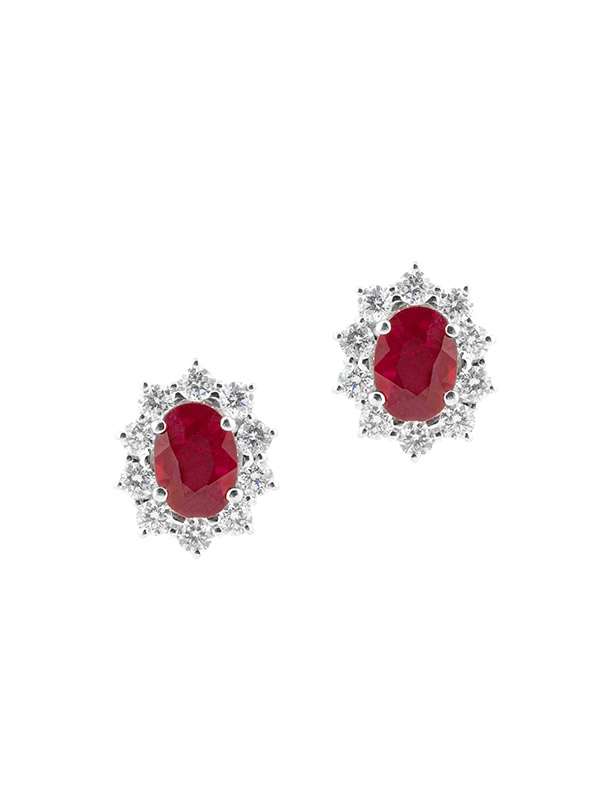 ORECCHINI IN ORO BIANCO 18KT CON DIAMANTI E RUBINI
