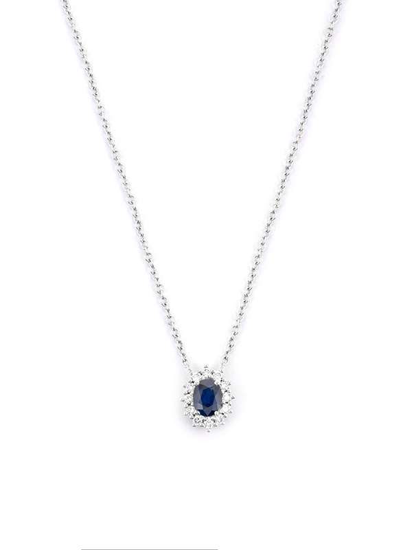 GIROCOLLO IN ORO BIANCO 18KT CON DIAMANTI E ZAFFIRO BLU