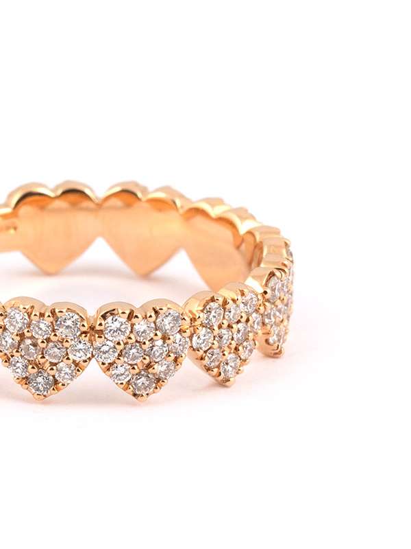 ANELLO IN ORO ROSA 18KT CON CUORI E DIAMANTI BIANCHI